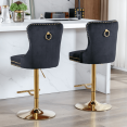 thumbnail image 3 of Tcbosik Modern Swivel Bar Stools Set of 2, 27.1" - 35" Height Adjustable Upholstered Barstool with Button Tufted Back & Metal Base, Velvet Counter Height Chair for Home Pub, Dining Room, Black & Gold, 3 of 11