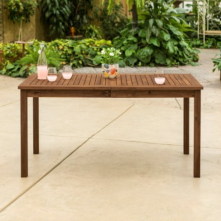 Walker Edison Crosswinds Simple Acacia Wood Patio Dining Table in Dark Brown