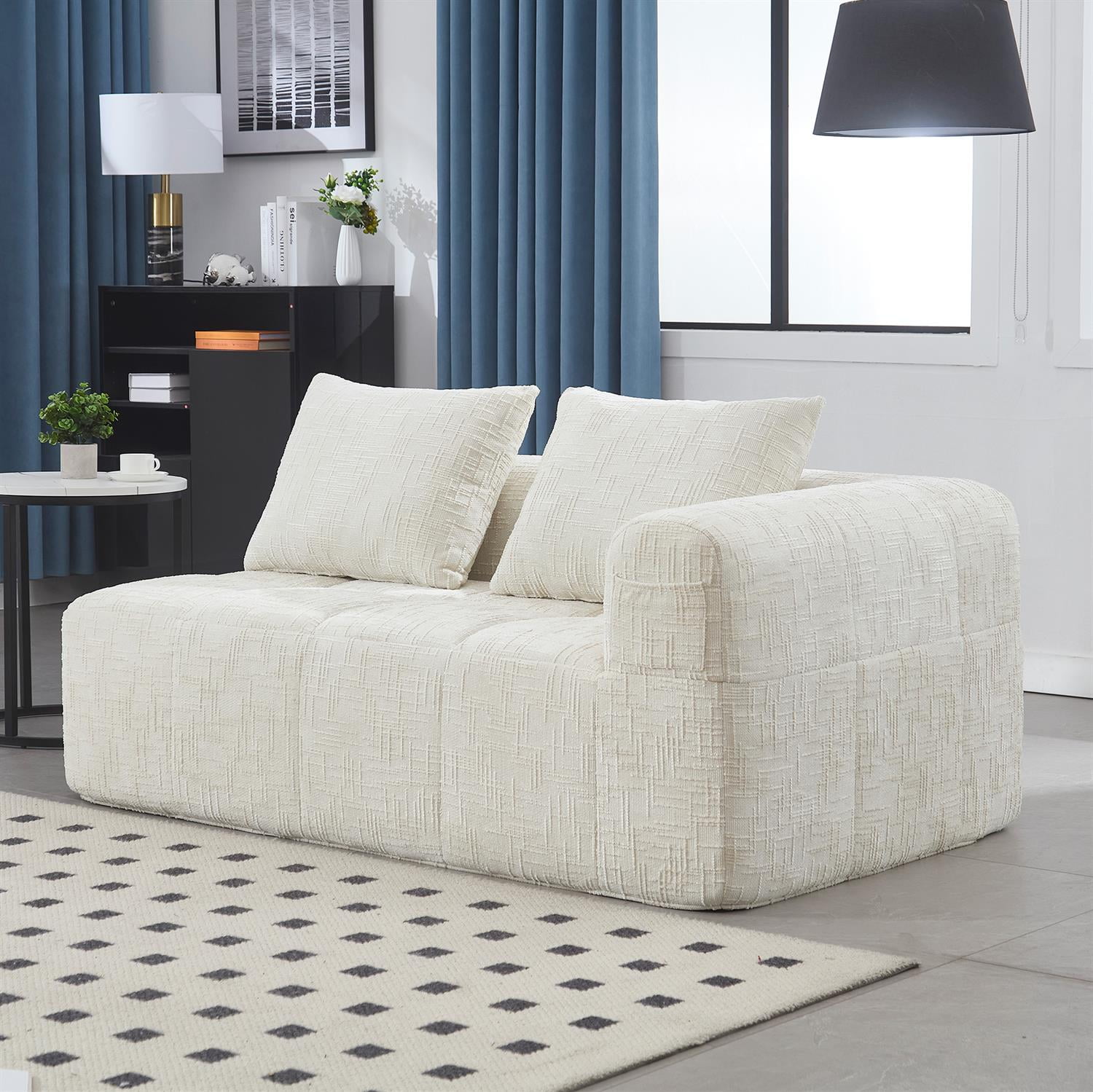 Demi Bonn 62" Plush Chenille Loveseat Sofa, Modular Sleeper for Living Room, Bedroom, Apartment Lounge, Stylish & Comfortable Couch, White