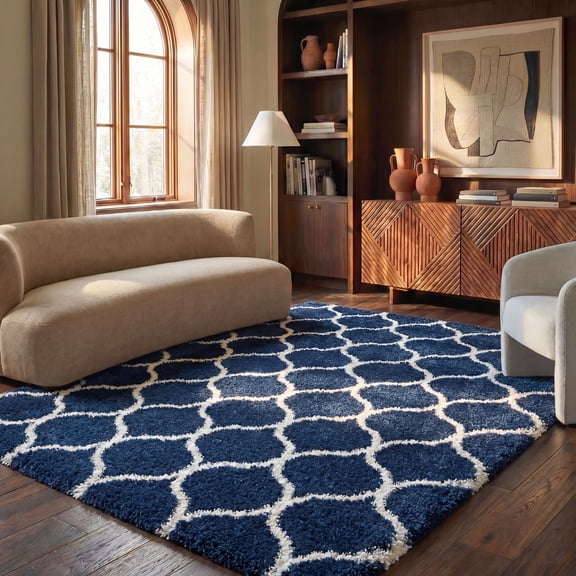 Safavieh Hudson Arline Geometric Shag Area Rug, Navy/Ivory, 5'3" x 7'6"