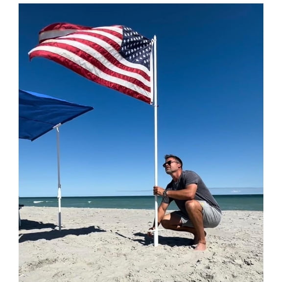 Strand Umbrella 9ft Adjustable White Coated Beach Flag Pole Holder