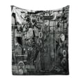 thumbnail image 1 of Industrial Soft Flannel Fleece Blanket, Modern Times Detail of Rusted Machine in Factory Physical Equipment Process, Cozy Plush for Indoor and Outdoor Use, 60" x 80", Black and White, by Ambesonne, 1 of 6