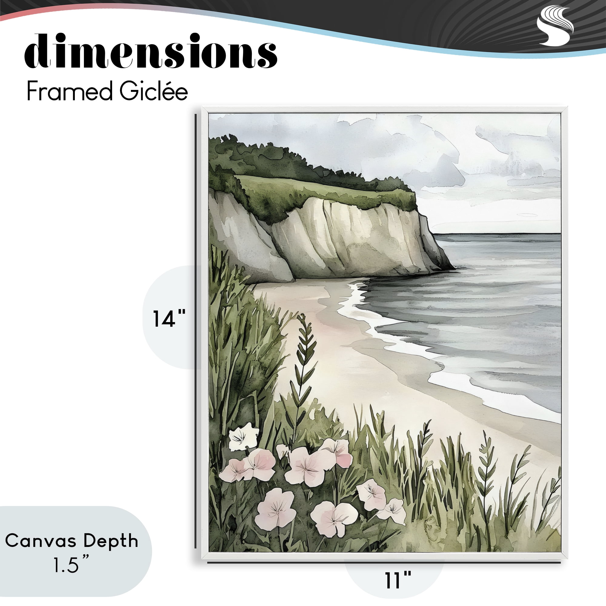 Stupell Industries Coastal Calm with Floral Blooms White Framed Giclee Art, design by Riley B