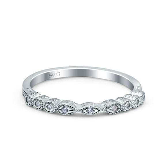 Half Eternity Ring Wedding Band Marquise Round Pave CZ 925 Sterling Silver Size 4