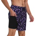thumbnail image 3 of Picia Lavender Flowers pattern Mens Swim Trunks with Compression Liner Stretch Beach Shorts Quick Dry with Zipper Pockets No-Chafing Board Shorts-, 3 of 9