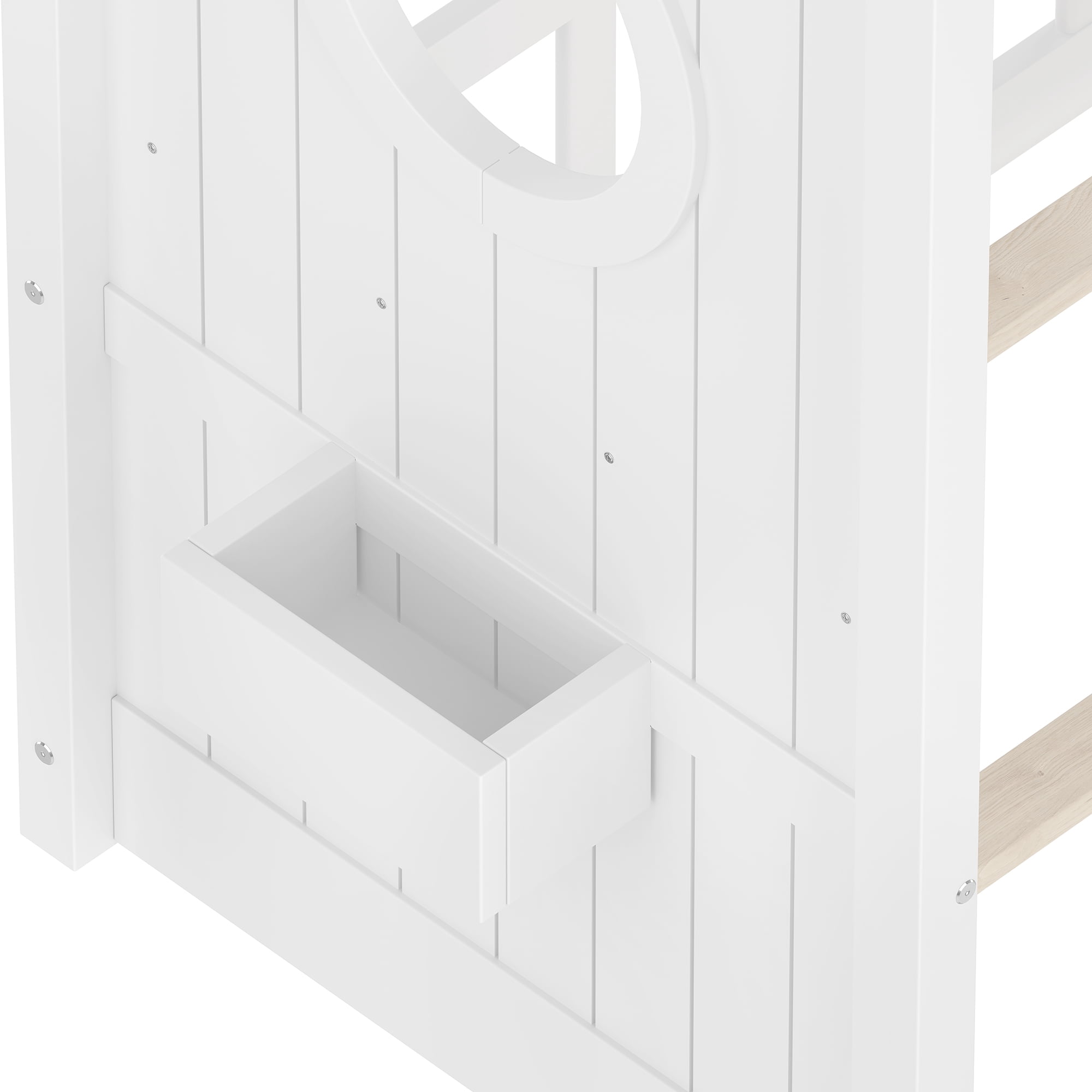 Miniyam Twin Size Montessori Floor House Bed with Roof Design and Storage Shelf for Kids, White