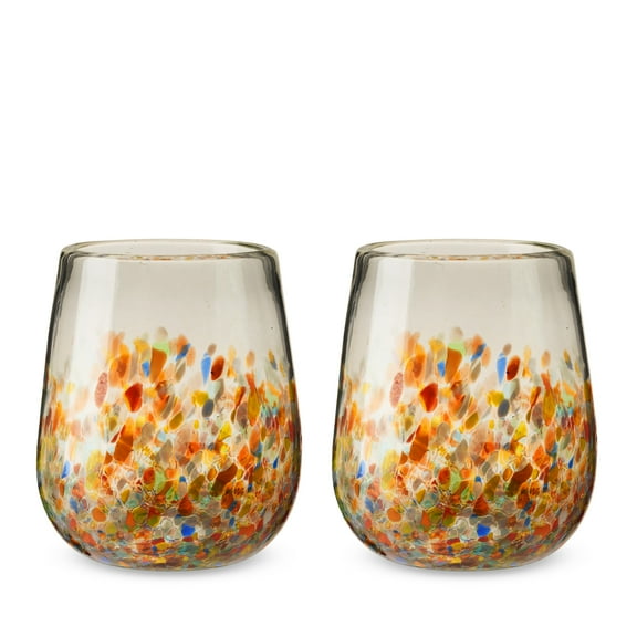 Segunda Vida Artistico Recycled Wine Glasses, Home Bar Gifts, 13oz Set of 2