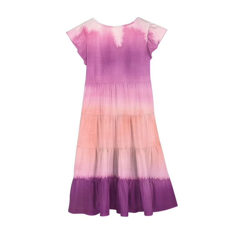 TIMIFIS Girls Summer Dresses - Ruffle Sleeve Midi A-Line Swing Dress For Ages 3-14 Years