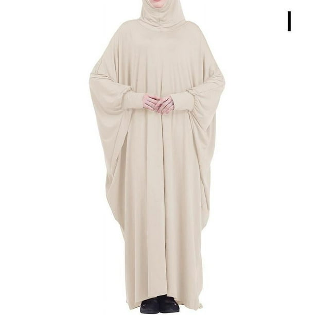 Ramadan Musulman une Pièce Robe de Prière Vêtement Femmes à Capuche Plein Abaya L0G1