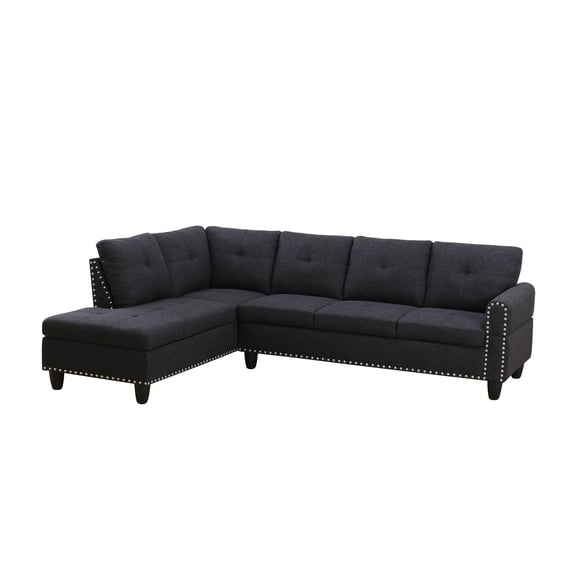 Leather Sectionals, Rivet - Trimmed L - shaped Sofa 2pc, Charcoal Grey Fabric Sectionals,Linen L Shaped Sectionals, Furniture Primary Living Space Sectionals