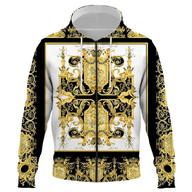Sudadera con capucha de gran tamaño con cremallera y estampado 3D de lujo para hombre, sudadera de tendencia urbana de primavera y otoño, chaqueta con capucha de moda, ropa para hombre