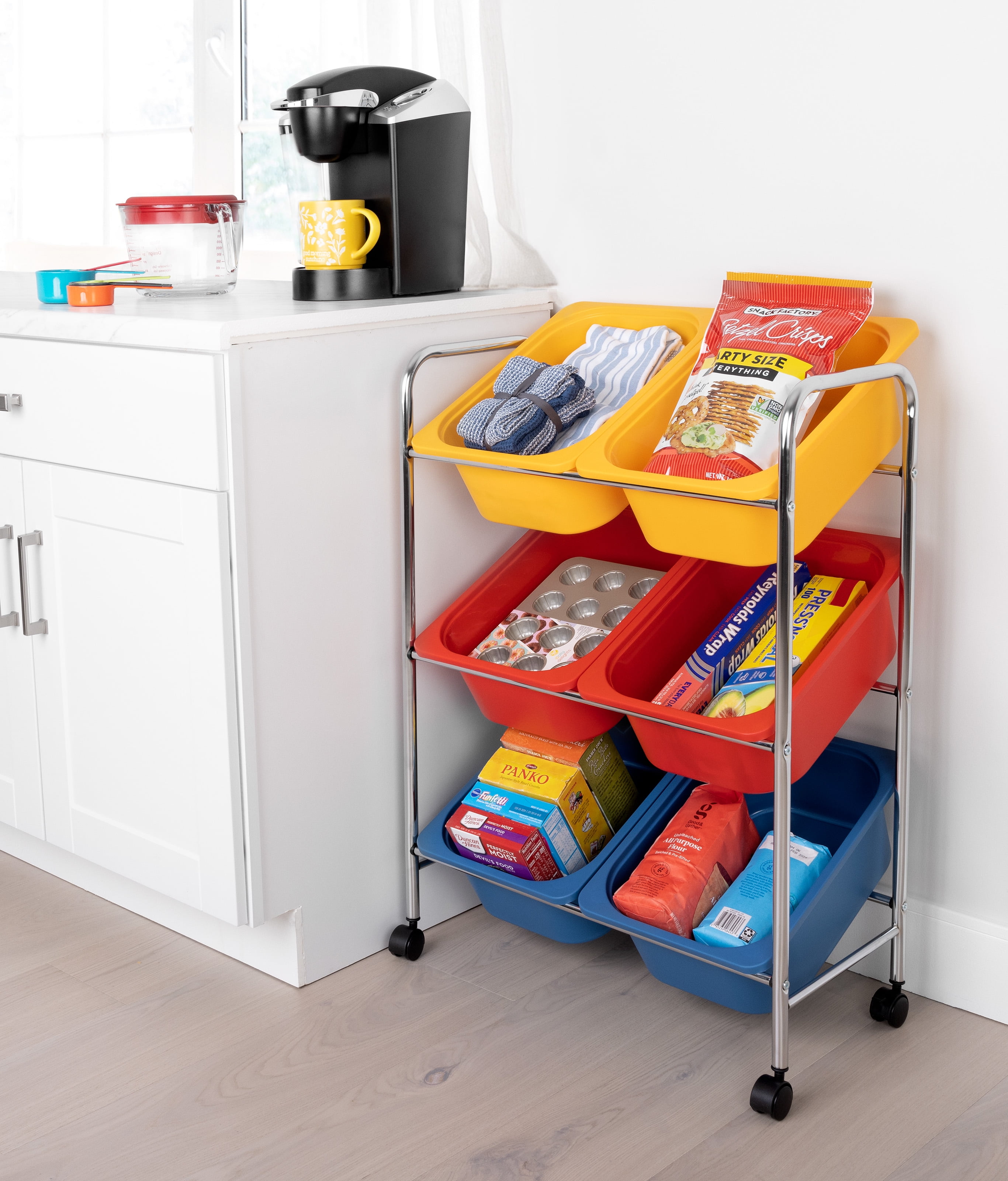 Seville Classics Rolling Utility Organizer Storage Cart, for Home Office, School, Classroom, Scrapbook, Hobby, Craft, 6-Bin, Multicolor