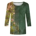 thumbnail image 4 of ZQUUVOU Women's T-Shirts Casual Print Crew Neck 3/4 Sleeve Tops(A-Olive Green,L), 4 of 4