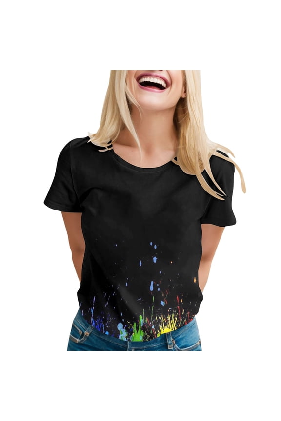 Tshirts For Women Casual Rainbow Stripe Print Short Sleeve O Neck Ladies Tops Clothing T Shirts Outwear
