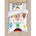 thumbnail image 1 of German Twin Size Duvet Cover Set, Bavarian Boy with Blonde Hair with Oktoberfest Symbols Beer Balloon and Pretzel, Decorative 2 Piece Bedding Set with 1 Pillow Sham, Multicolor, by Ambesonne, 1 of 3