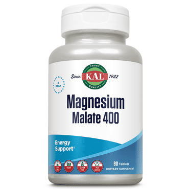 KAL Magnesium Malate 400mg, Chelated Magnesium Supplement with Malic Acid, Healthy Energy & Muscle Function Support, Enhanced Absorption, Vegan, 60-Day Money Back Guarantee, 45 Servings, 90 Veg Tabs