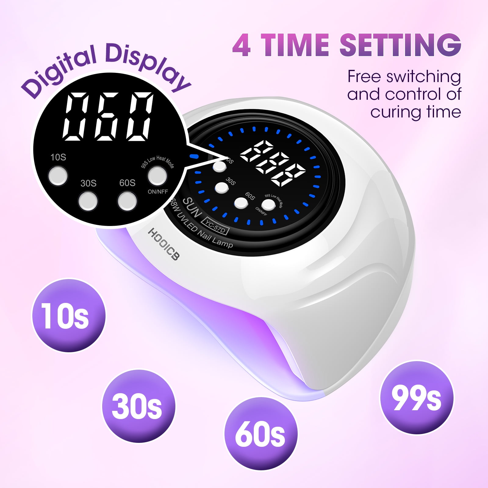 HOOICB UV LED Nail Lamp, 268W Nail Light for Gel Polish, 4 Timers, 57 Lamp Beads and Automatic Sensor for Manicure Salon and Home