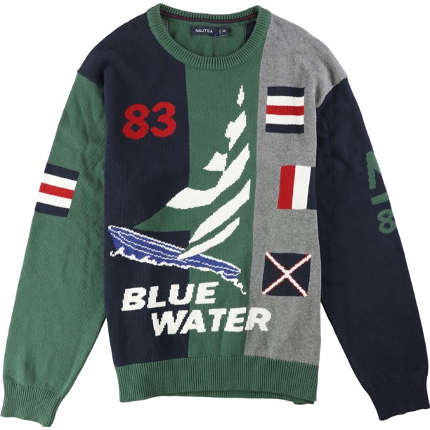 Nautica Mens Blue Water Pullover Sweater, Multicolor, X-Large