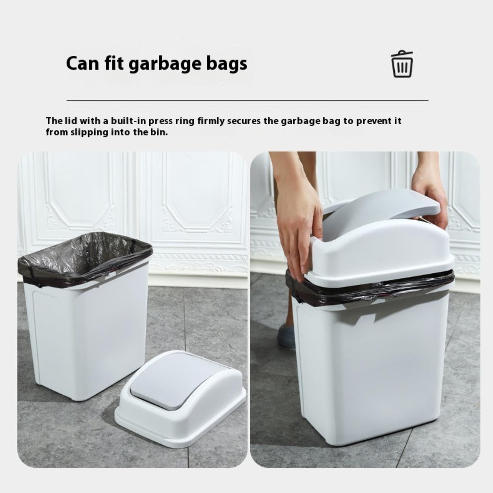 10L Kitchen Can with Swing-Top Lid, 2.6 Gallon Swing Top Garbage Bin Bathroom Can, Wastebasket for Kitchen Office Bedrooms Dorms Toilets,Light Gray/1PCS