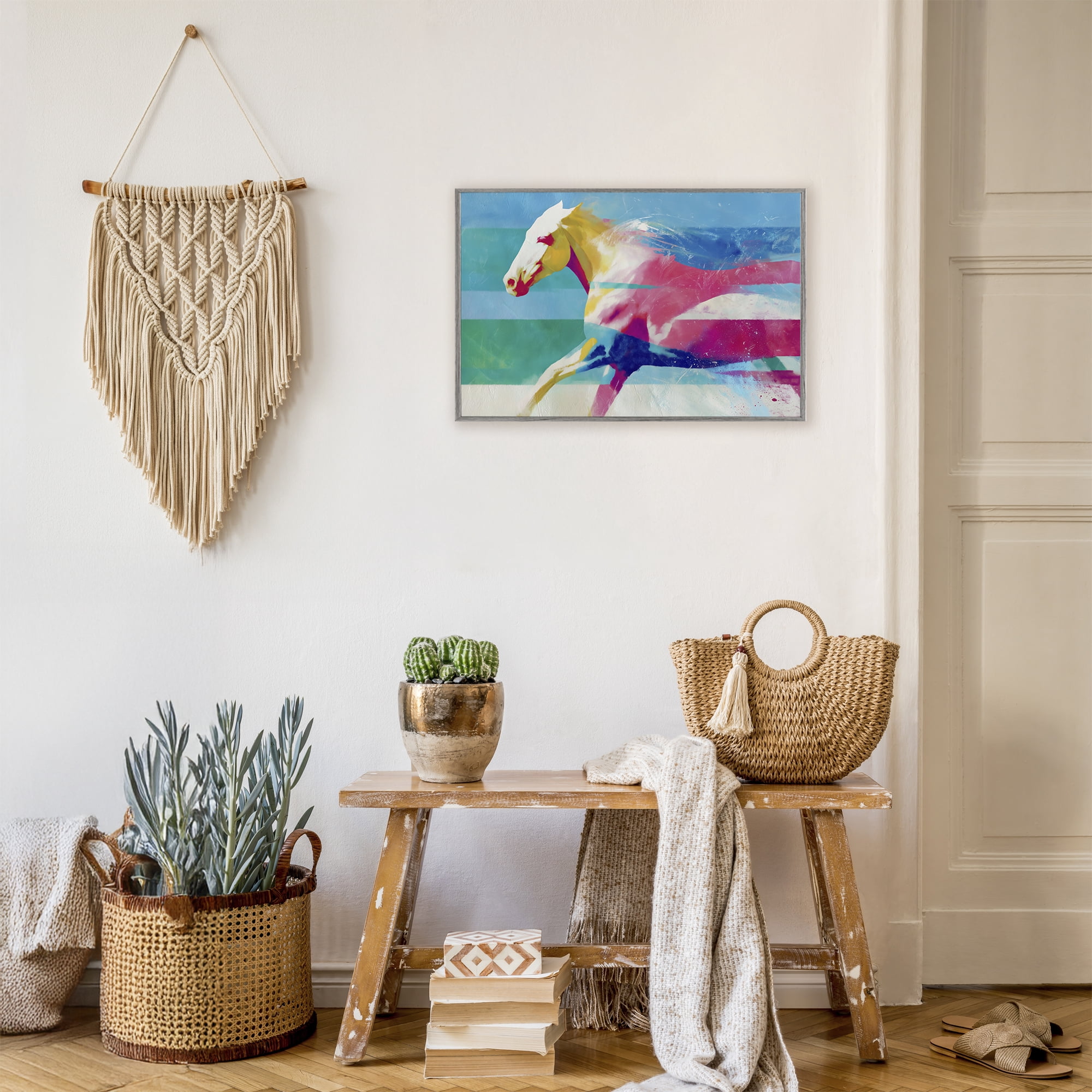 Stupell Industries Abstract Horse In Stripes Gray Framed Giclee Art, design by Chromatic Storm Studio