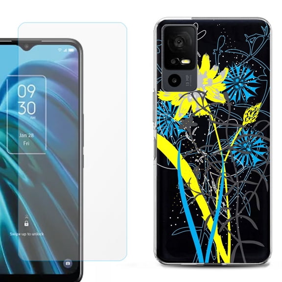 OneToughShield ® for TCL 40 XE 5G Shockproof Fashion Phone Case, with Tempered Glass Screen Protector - Wild Flowers