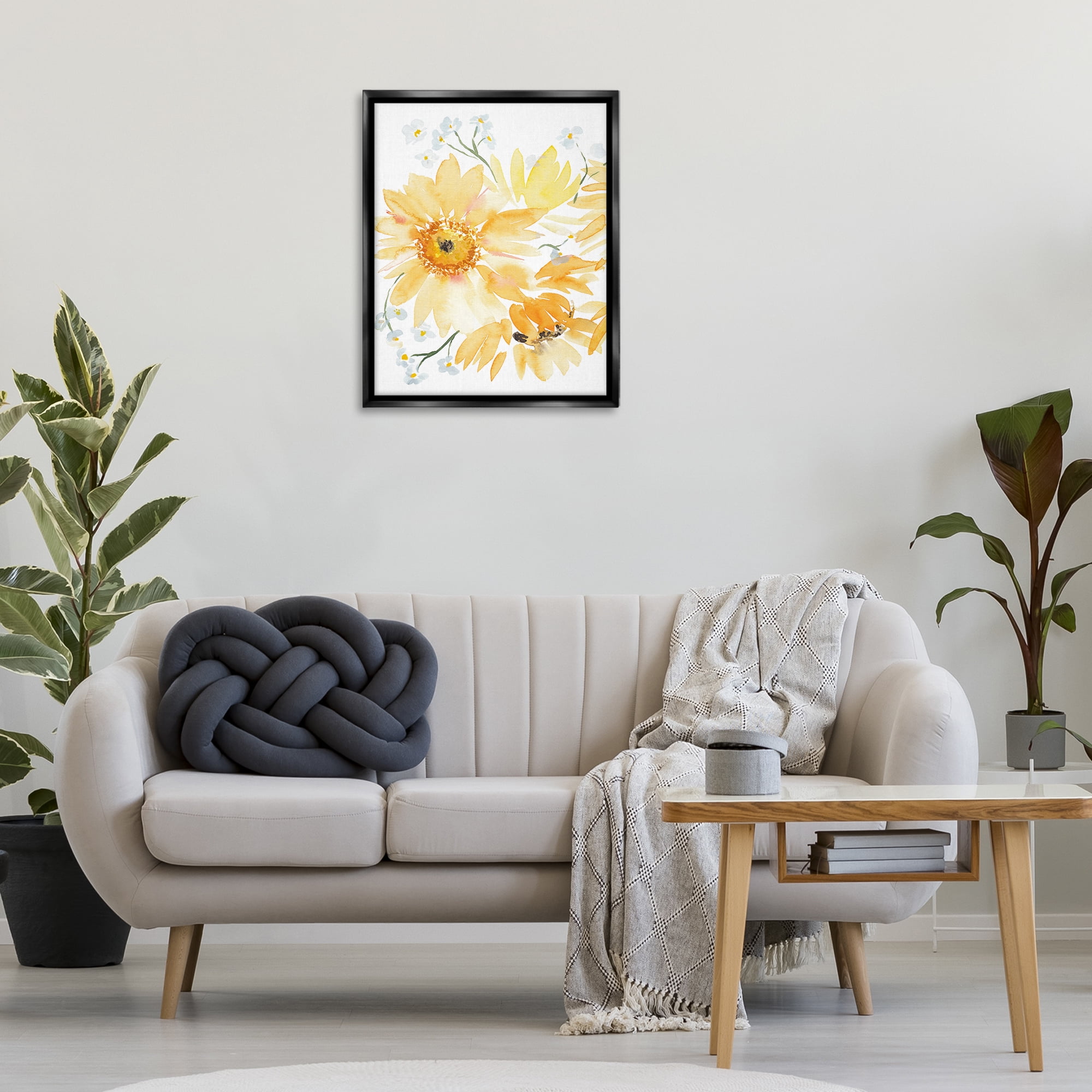Stupell Industries Yellow Brushed Flowers Botanical & Floral Painting Black Floater Framed Art Print Wall Art, 25 x 31