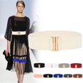 thumbnail image 3 of Vintage Elastic Belts for Women 50s Style Wide Belt With Gold Buckle Fashion Versatile Waistband White One Size, 3 of 3