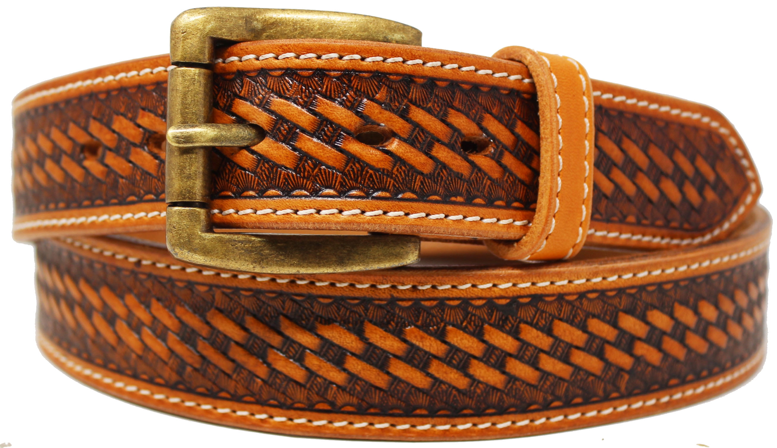 Challenger Western Leather Belt - 1.5" Basket Weave - 40" Tan With Removable Buckle