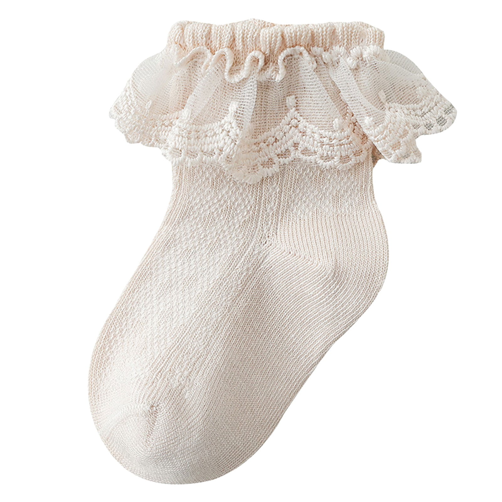 Baby Girls Double Lace Socks - Big Ruffle Ankle Socks For Toddlers & Kids, Made From Cotton