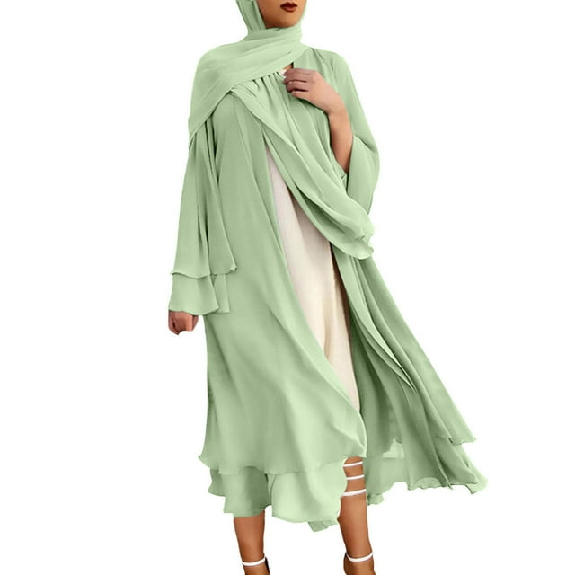 Robe Maxi Grande Taille, Robe Musulmane à Manches Longues pour Femmes, Robe Cardigan Modeste en Mousseline avec devant Ouvert