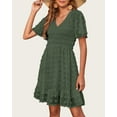 thumbnail image 5 of FreshPretty Womens V Neck Casual Vacation Dress Short Sleeve Smocked Swiss Dot Swing Ruffle Mini Beach Summer Dresses, 5 of 6