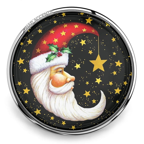 Snap Jewelry Santa Christmas Moon Stars, Black Ginger Charm 18MM Button, For Interchangeable DIY Customizable Accessories