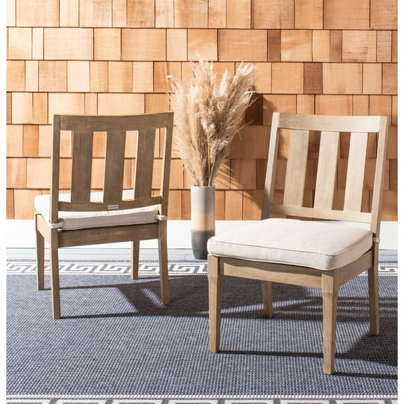 SAFAVIEH Couture Dominica Eucalyptus Wood Outdoor Dining Chair - Set of 2, Natural/White