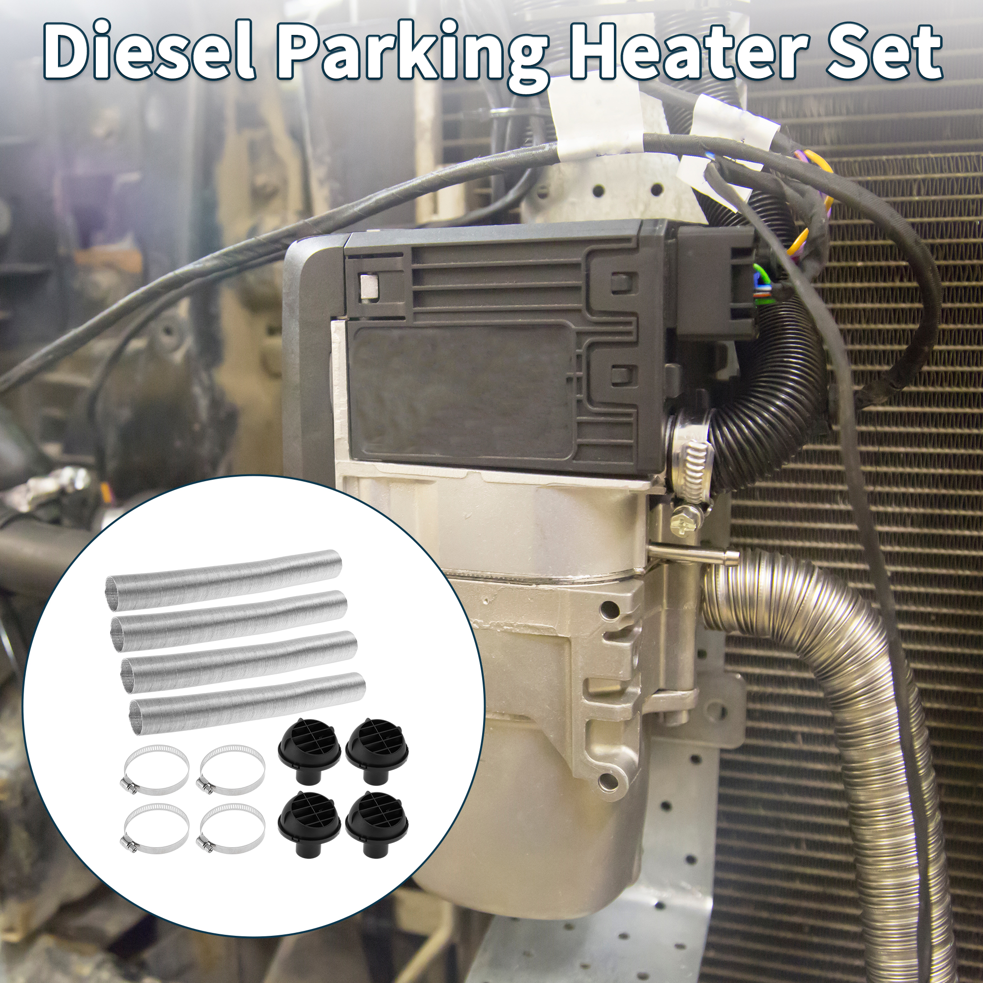 Unique Bargains 42mm Dia 80cm Car Heater Duct Kit Car Heater Duct Pipe Hose Set for Diesel Heater Silver Tone