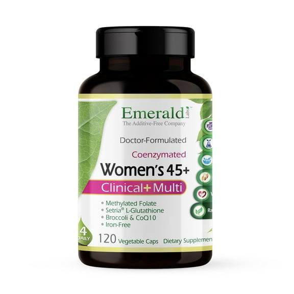 Emerald Labs Women's 45  Clinical Multi - Multivitamin with CoQ10, B Vitamins, L-Glutathione to Support Healthy Heart, Strong Bones, Balanced Hormones - 120 Vegetable Capsules