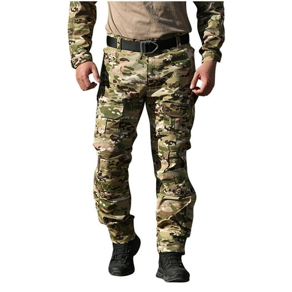Men's Outdoor Tactical Pants Water Resistant Camo Cargo Hiking Pants with Pockets Fashion Lightweight Hunting Ripstop Work Pants