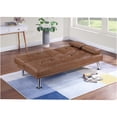 thumbnail image 3 of JERFIT Brown Convertible Sofa Bed with Foldable Table & Cup Holders, Faux Leather Upholstered Sleeper Couch for Small Space, 3 of 9