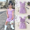 thumbnail image 2 of Baby Girl Outfits Ruffle Sleeveless T Shirt Tops Button Skirts With Belt 3Pcs Summer Cotton Suit Little Girls Clothes Purple 4 Years-5 Years, 2 of 7