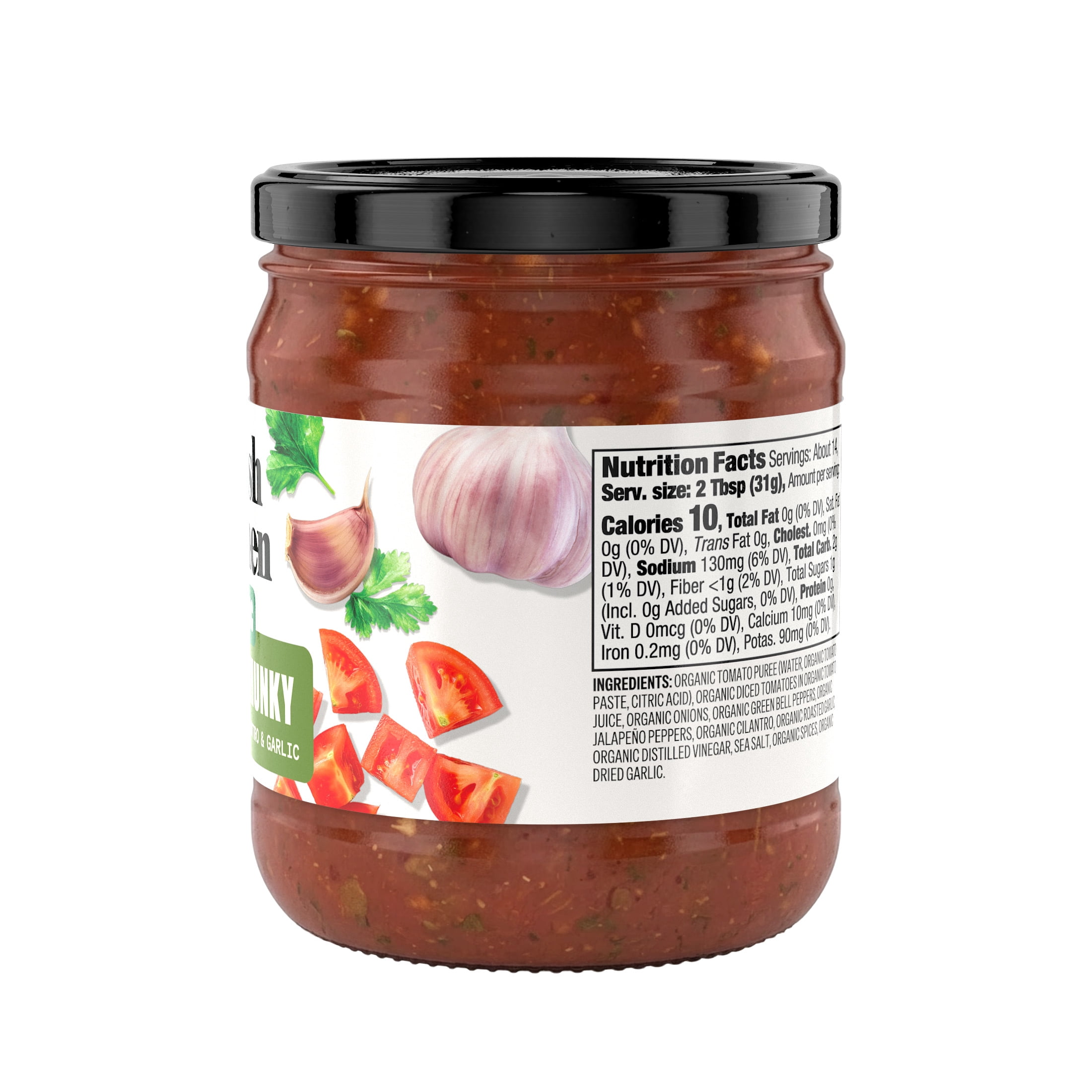(2 pack) Smash Kitchen Organic Thick and Chunky Mild Cilantro Garlic Salsa Dip, 15.5oz