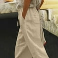 thumbnail image 7 of ZQUUVOU Women's Capris Pants Cotton Linen Solid Color Waist Elastic Drawstring Pants with Pocket (Khaki,2XL), 7 of 7