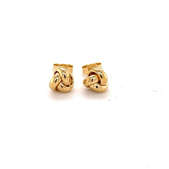 10K Real Yellow Gold Dainty Love Knot Stud Earrings, 7mm Wide, Push Back Clasp, Real Gold Jewelry for Women