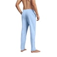 thumbnail image 3 of Domuza Men's Cotton Linen Drawstring Pants Fashion Straight Leg Loose Elastic Casual Summer Trousers Light Blue M, 3 of 4