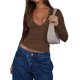 thumbnail image 1 of Blusas de Larga para Mujer con Cuello en V y de Encaje Ajustadas para Salir Marrón M, 1 of 9