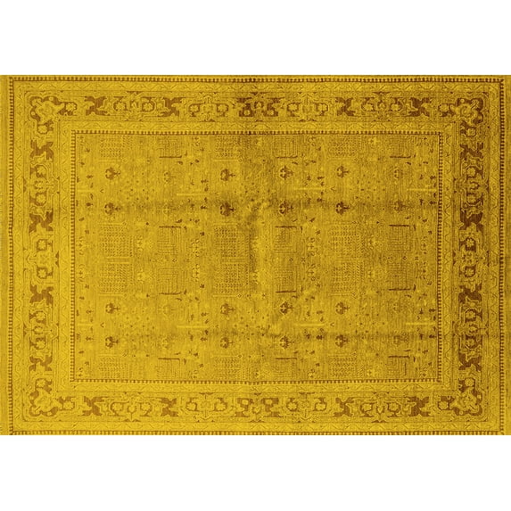 Ahgly Company Machine Washable Indoor Rectangle Oriental Yellow Industrial Area Rugs, 7' x 10'