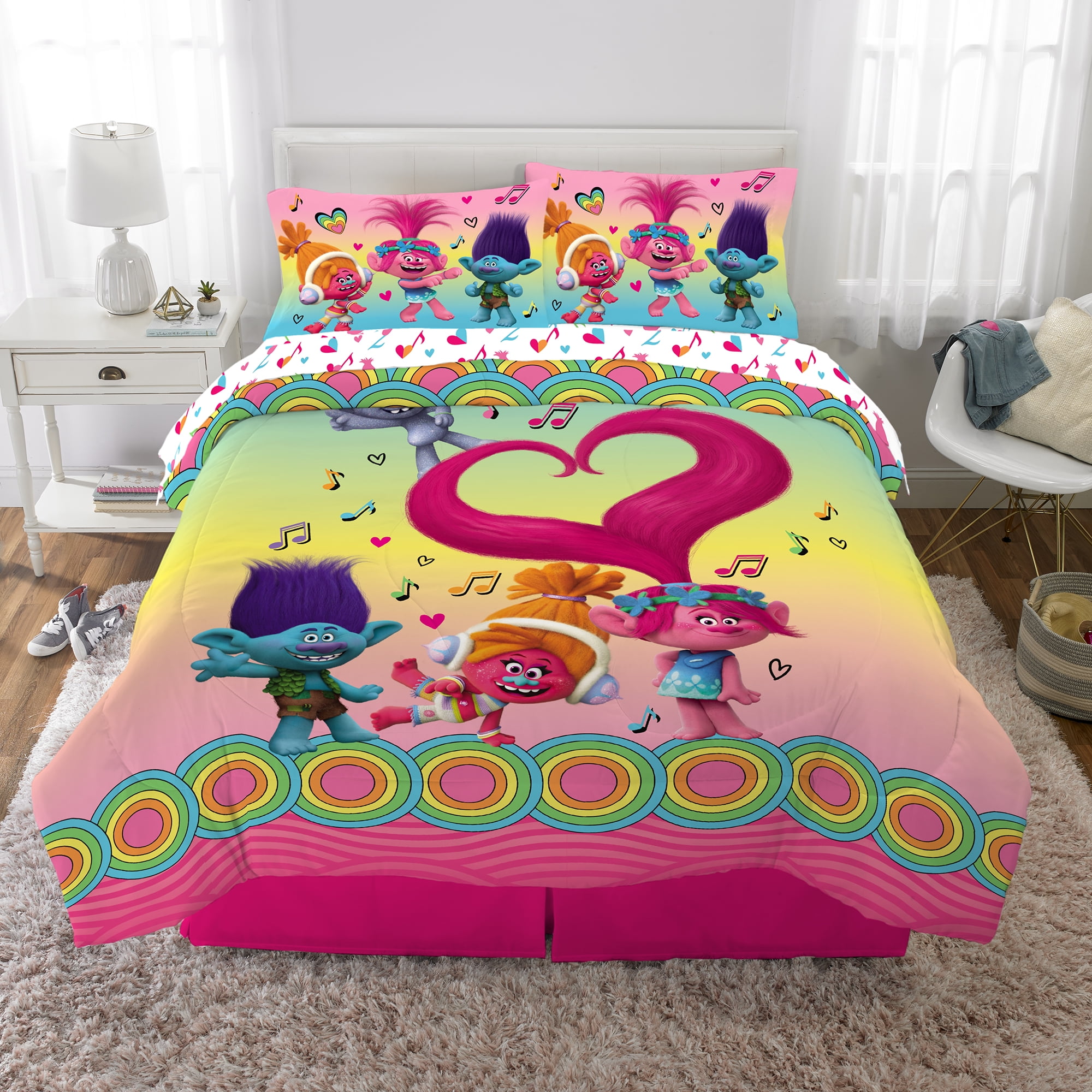 Trolls Bed-in-a-Bag, Kids Bedding Bundle Set, 5-Piece Full ...