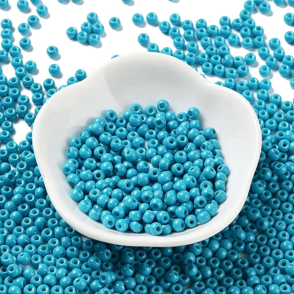 Baking Paint Glass Seed Beads Round Dark Cyan 4x3mm Hole: 1.2mm about 7650pcs/pound