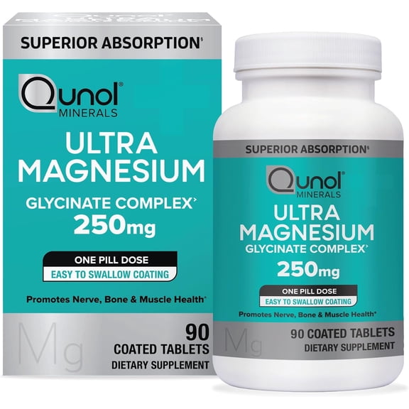 Qunol Ultra Magnesium Glycinate Complex, 250mg, 90 Coated Tablets