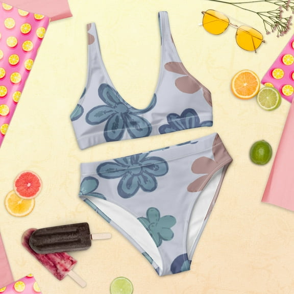 "Spring Flowers" high-waisted bikini made with eco friendly recycled fabric