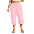 thumbnail image 4 of Maean Womens Plus Size Pants Elastic High Waist Wide Leg Baggy Solid Color Lounge Capri Pant L-5XL, 4 of 7