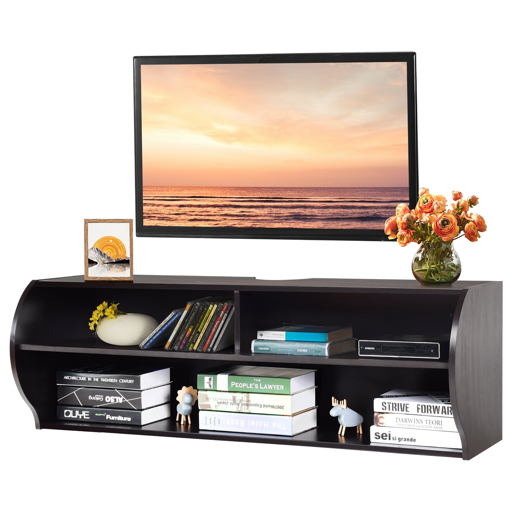 48.5" Wide Wall Mounted Shelf Audio Video Console Floating TV Stand Wood Black 